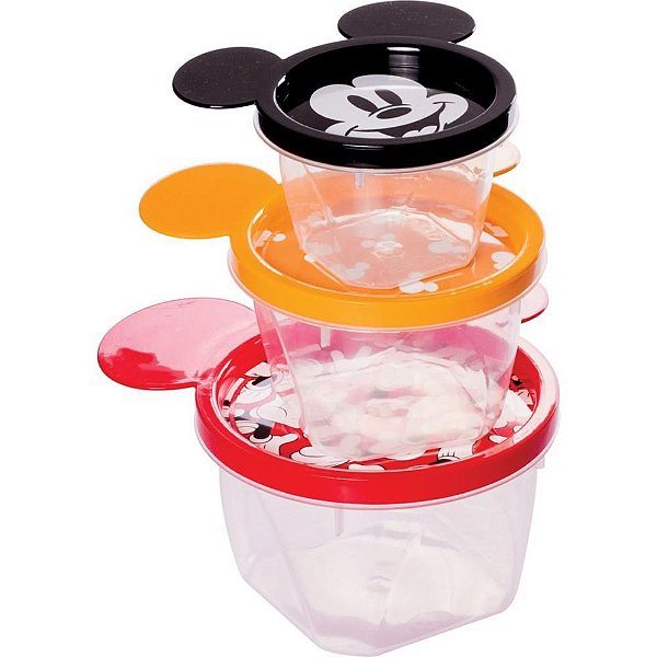 Conjunto de Potes Plásticos Conect RED Mickey - 3 Unidades