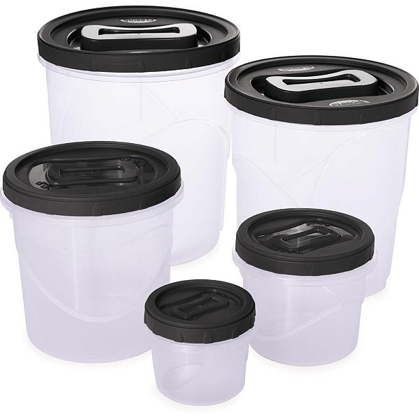 Pote Plástico CLIC com Tampa de Rosca - Conjunto com 5 Potes