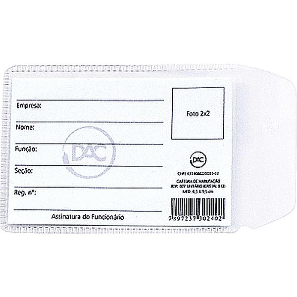 Porta Documento para RG com ABA 7X10,5CM Pacote com 100 Unidades