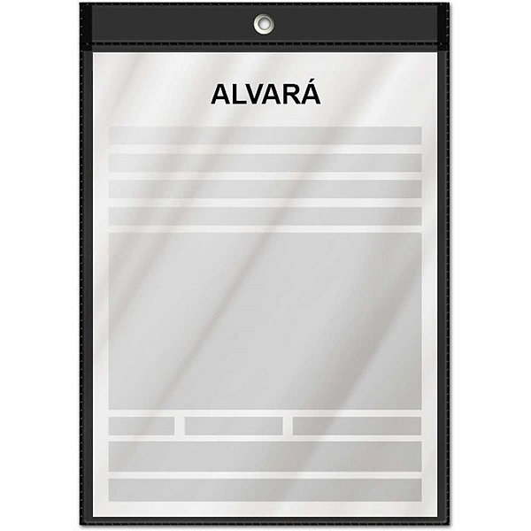 Porta Alvará Vertical Preto 16,3X21,8CM Pacote com 10