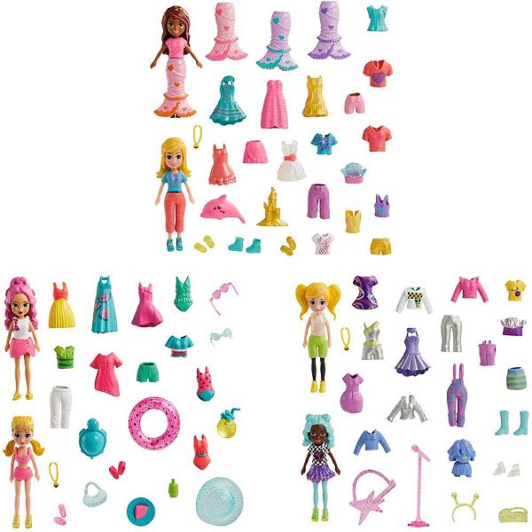 Polly Pocket Conjunto de Moda Grande com 2 Bonecas e 25 Acessórios