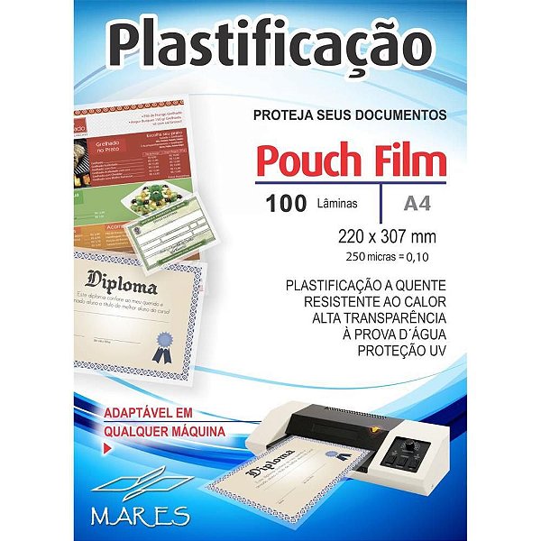 Plástico para Plastificação Pouch FILM A4 220X307 (0,10) Conjunto com 100