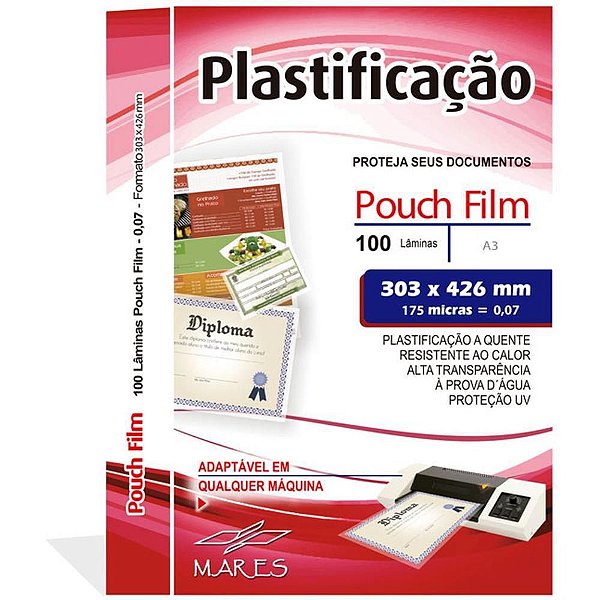 Plástico para Plastificação Pouch FILM A3 303X426MM 0,07MM (175 Micras) - Conjunto com 100