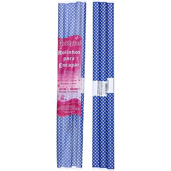 Plástico para Encadernação 2M X 45CM com Bolinhas Azuis - Pacote com 5 Rolos