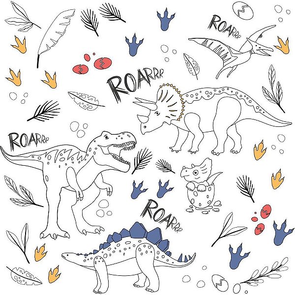 Papel de Parede Plástico Adesivo 45CMX10M para Colorir Dino 0,80