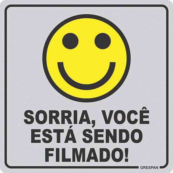 Placa de Sinalização "sorria, Você ESTÁ Sendo Filmado!" 15X15CM - Pacote com 5 Unidades