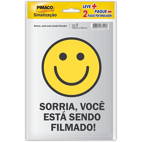 Placa de Sinalização "você ESTÁ Sendo Filmado" 14X19CM – Pacote com 2 Unidades
