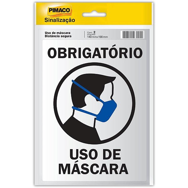 Placa de Sinalização USO de Máscara / Distância Segura 14X19CM - Blister com 2 Unidades