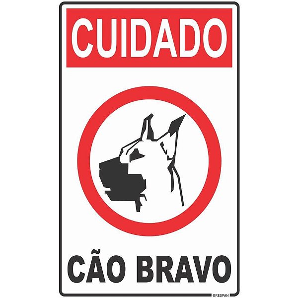 Placa de Sinalização Cuidado Cão Bravo 16X25CM PCT com 05