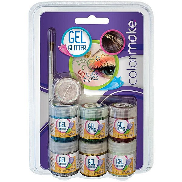 Pintura Facial GEL Glitter Colormake – 6 Cores + Pincel + Sombra