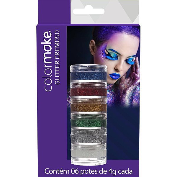 Pintura Facial Cremosa com Glitter 6 Cores - Blister com 6 Unidades