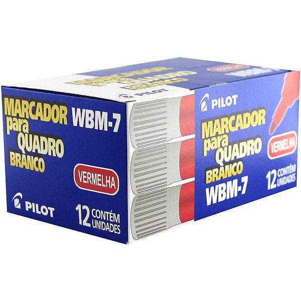 Pincel Quadro Branco WBM-7 Recarregável Vermelho - Caixa com 12 Unidades