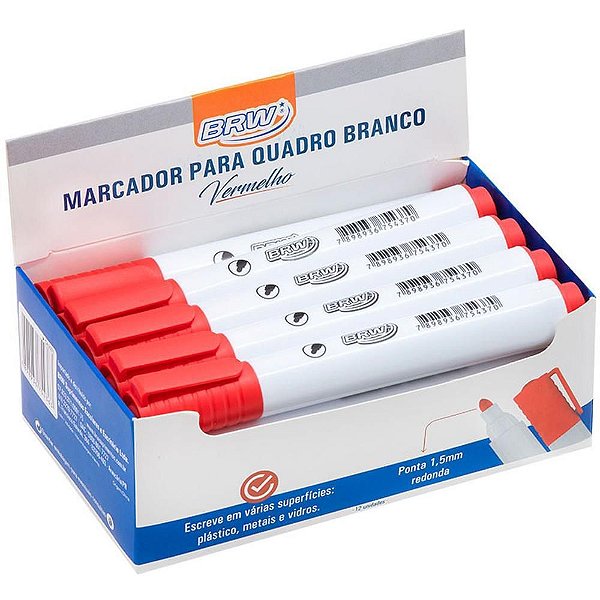 Pincel para Quadro Branco Vermelho BRW Caixa com 12