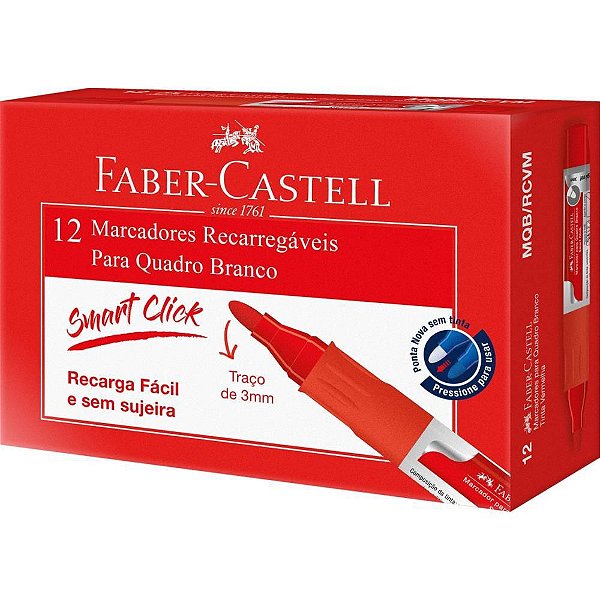 Pincel Quadro Branco Recarregável Vermelho  CX com 12