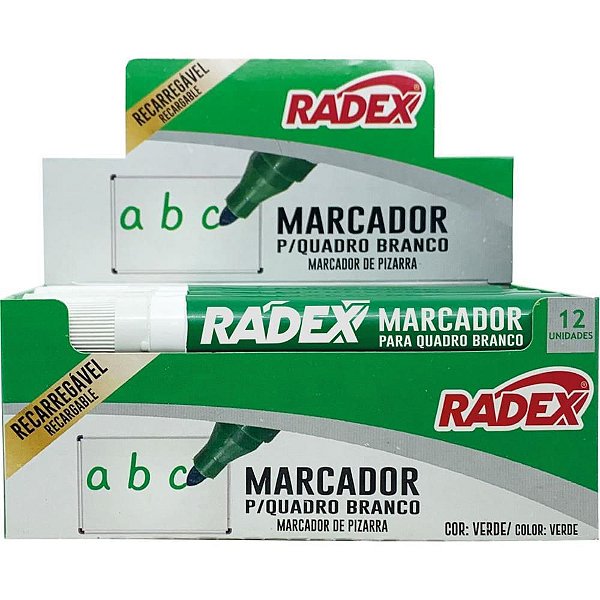 Pincel Quadro Branco Recarregável Verde CX com 12