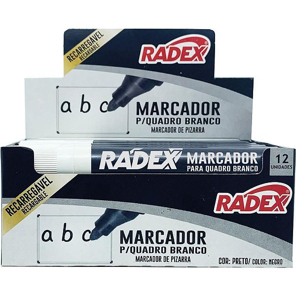 Pincel Quadro Branco Recarregável Preto CX com 12
