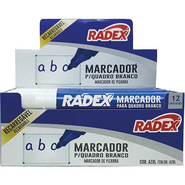 Pincel Quadro Branco Recarregável Azul - Caixa com 12