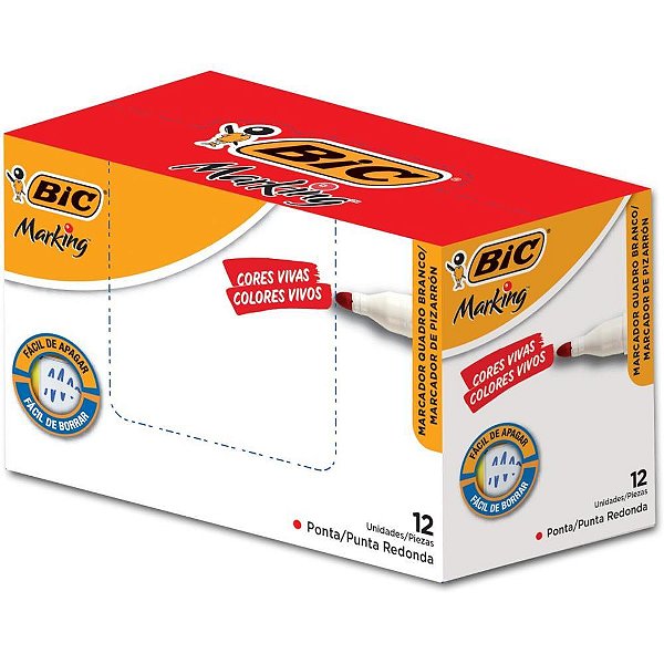 Pincel para Quadro Branco BIC Marking Recarregável Vermelho - Caixa com 12