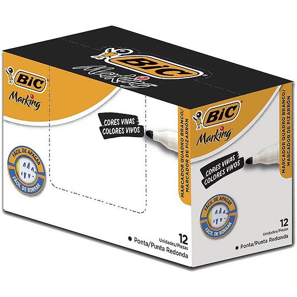 Pincel para Quadro Branco BIC Marking Recarregável Preto - Caixa com 12