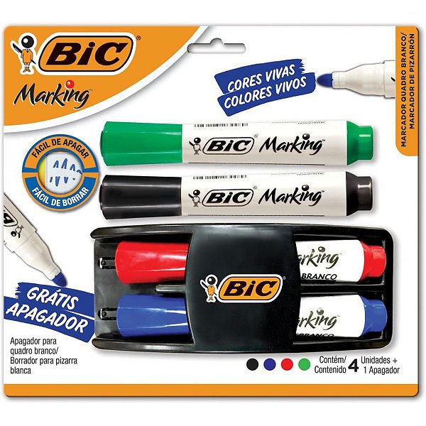 Pincel Quadro Branco Marking KIT 4 Pinceis+apagador
