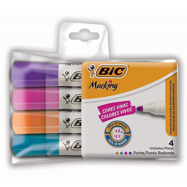 Pincel para Quadro Branco BIC Marking Fashion - Estojo com 4 Cores