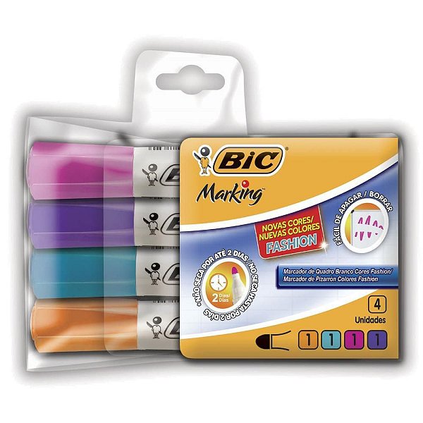 Pincel para Quadro Branco BIC Marking Fashion - Estojo com 4 Cores