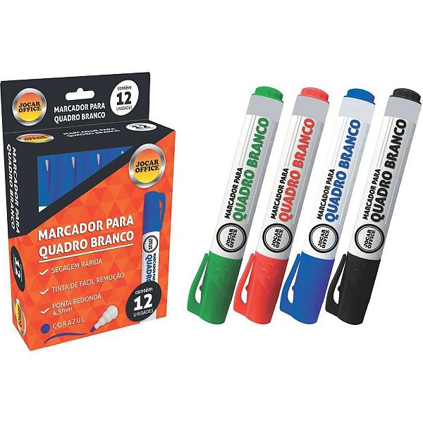 Pincel para Quadro Branco Jocar Vermelho - Caixa com 12 Unidades