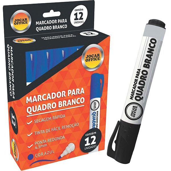 Pincel Marcador para Quadro Branco Jocar Preto – Caixa com 12 Unidades