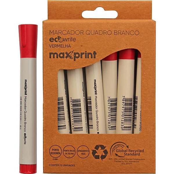 Pincel Quadro Branco Ecowrite Vermelho Caixa com 12