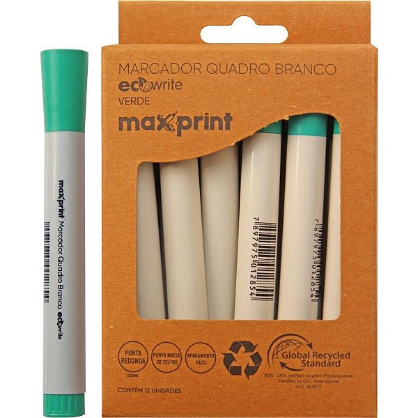 Pincel Quadro Branco Ecowrite Verde Caixa com 12 Unidades