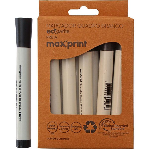 Pincel Quadro Branco Ecowrite Preta Caixa com 12