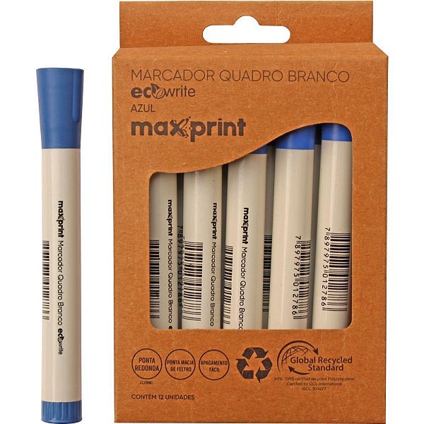 Pincel Quadro Branco Ecowrite Azul CX com 12