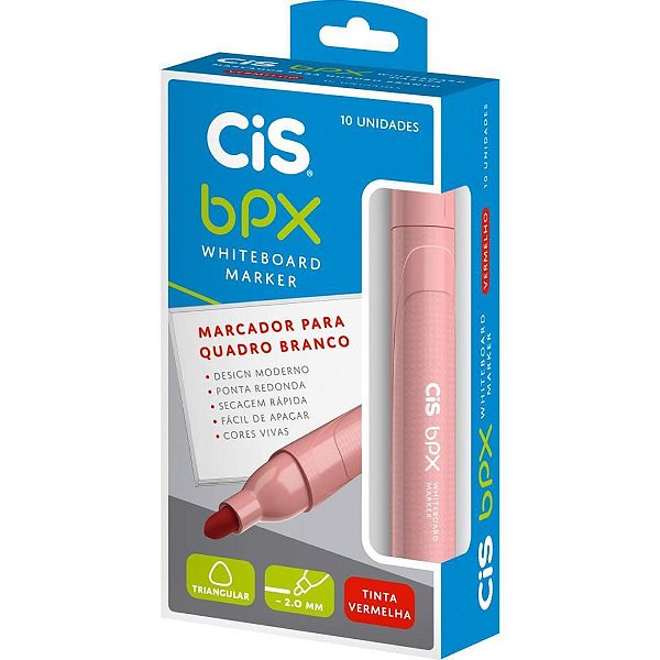 Pincel Quadro Branco CIS BPX Vermelho CX com 10