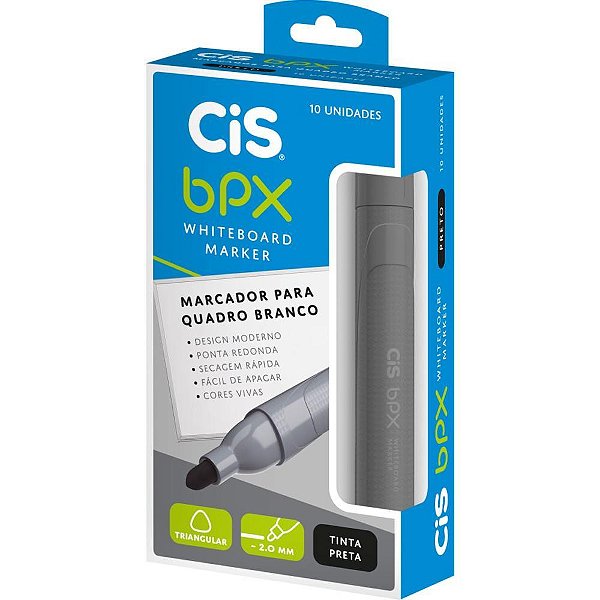 Pincel Quadro Branco CIS BPX Preto Caixa com 10 Unidades