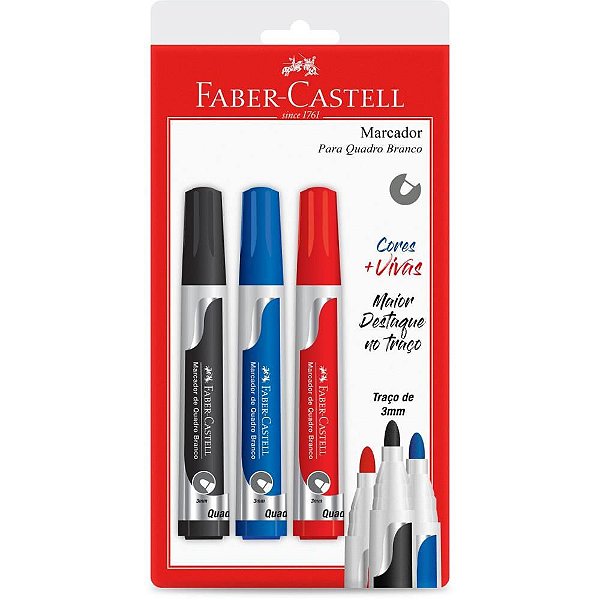 Pincel Quadro Branco 3 Cores Cartela CX com 09
