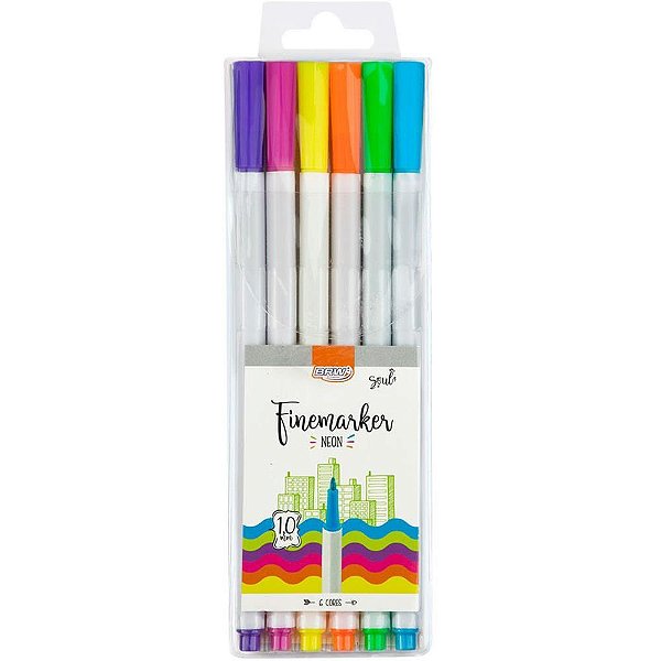 Pincel Marcador Finemarker Neon 1,0MM com 6 Unidades - BRW