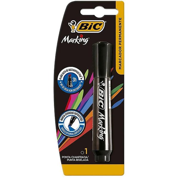 Pincel Marcador Permanente BIC Marking Recarregável Preto