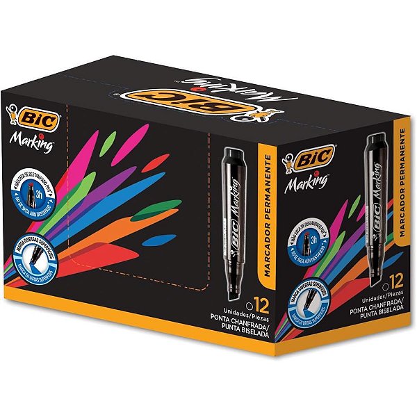 Pincel Marcador Permanente BIC Marking Recarregável Preto - Caixa com 12