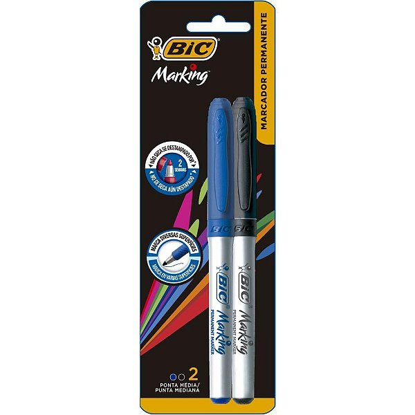 Pincel Marcador Permanente BIC Marking 1.1MM AZUL/PRETA - Blister com 02