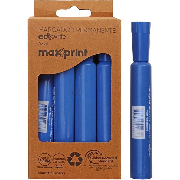 Pincel Marcador Permanente Ecowrite P Chanfrada 4,5MM Azul - Caixa com 12 Unidades