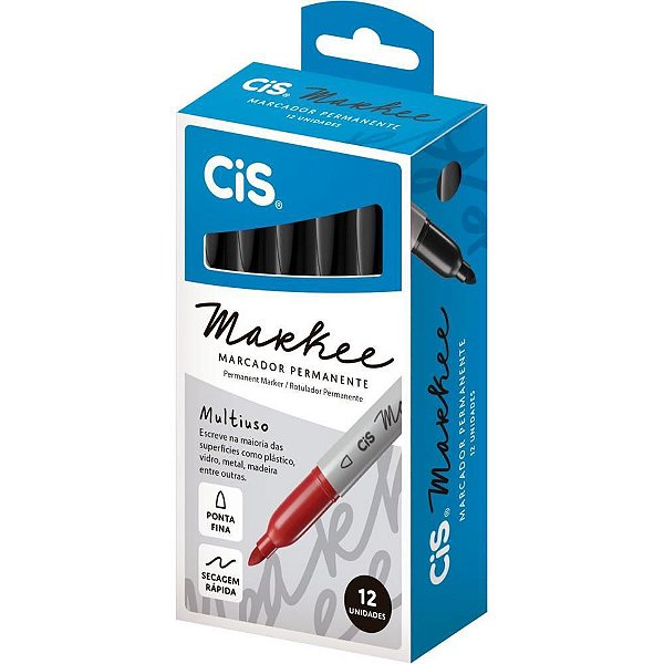 Pincel Marcador Permanente CIS Markee Fino Preto Caixa com 12