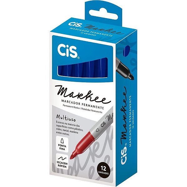 Pincel Marcador Permanente CIS Markee Fino Azul CX com 12