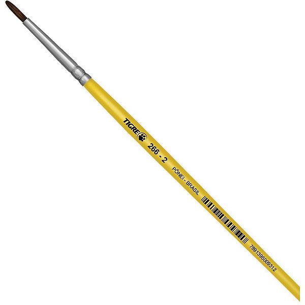 Pincel Escolar Redondo 266 Nº 02 Amarelo - Pelo de Pônei