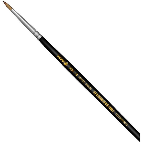 Pincel Artesanal Redondo Tigre 308 Nº 00 Fino Preto