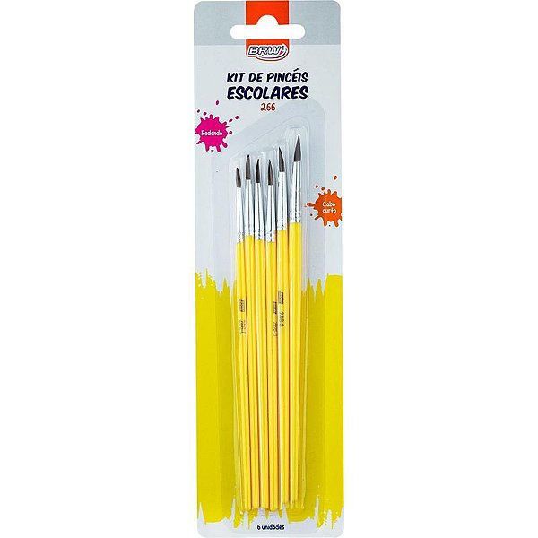 Pincel Artesanal Redondo 0-2-4-6-8-10 - Blister com 6 Unidades - BRW