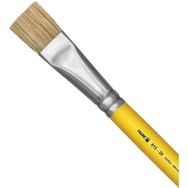 Pincel Artesanal Chato 815 N°20 Amarelo com Cerdas Naturais