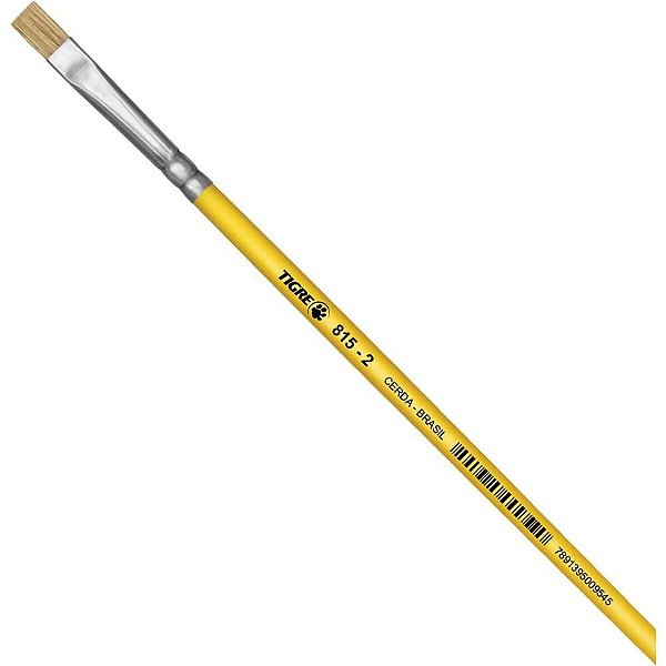 Pincel Artesanal Chato 815 N°02 Cerdas Naturais Cabo Longo Amarelo