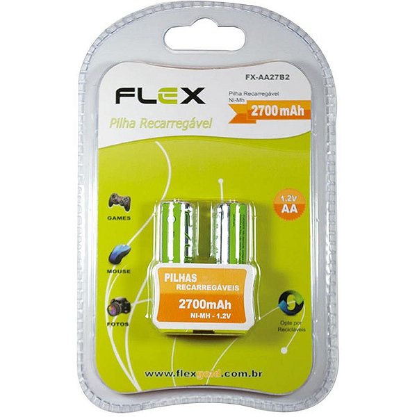 Pilha Recarregável FLEX GOLD Pequena AA 2700MAH 1.2V Blister com 2 Unidades