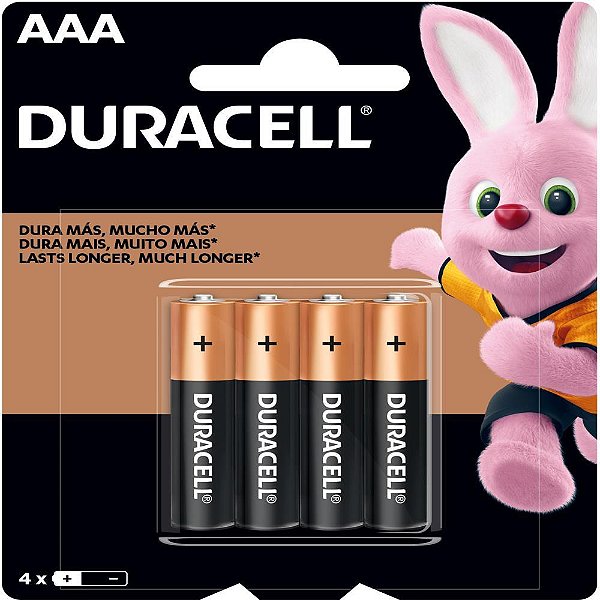 Pilha Alcalina Palito AAA Duracell Cartela com 4 Unidades