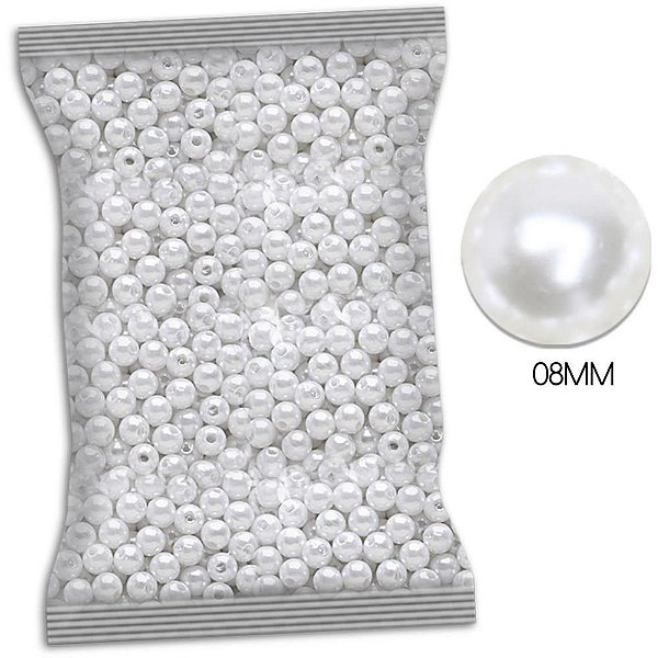 Pedraria Pérola com Furo 8MM 500G Branca